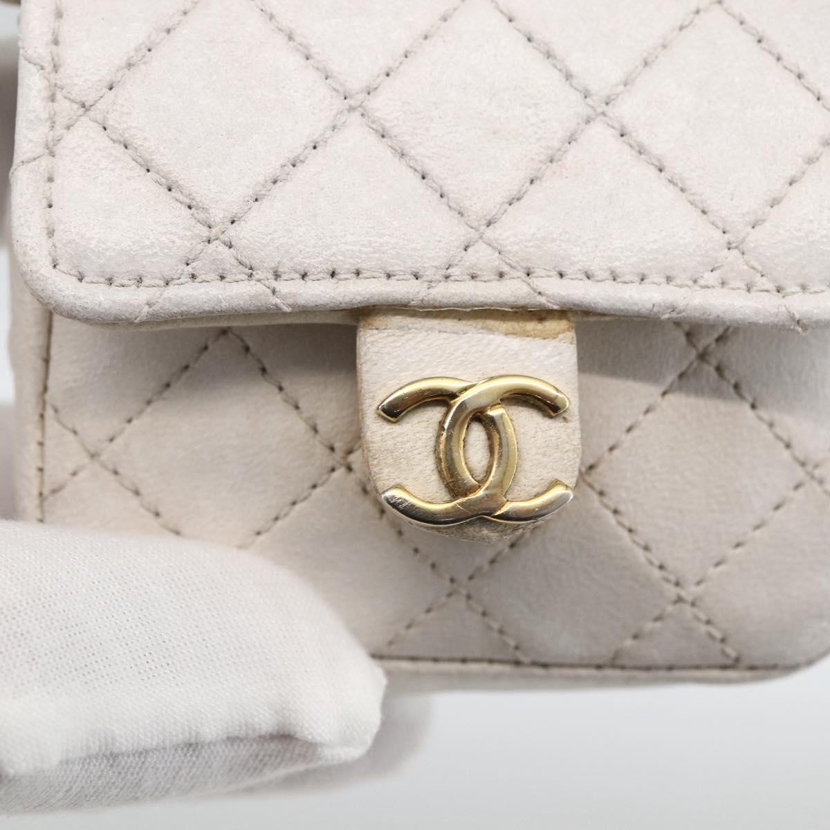 CHANEL Minimini Matelasse 7 Pouch Leather White Gold CC Auth LNZ849