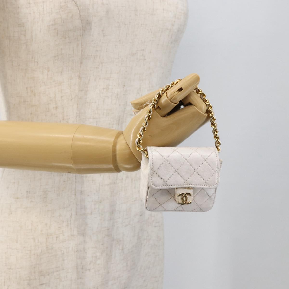 CHANEL Minimini Matelasse 7 Pouch Leather White Gold CC Auth LNZ849
