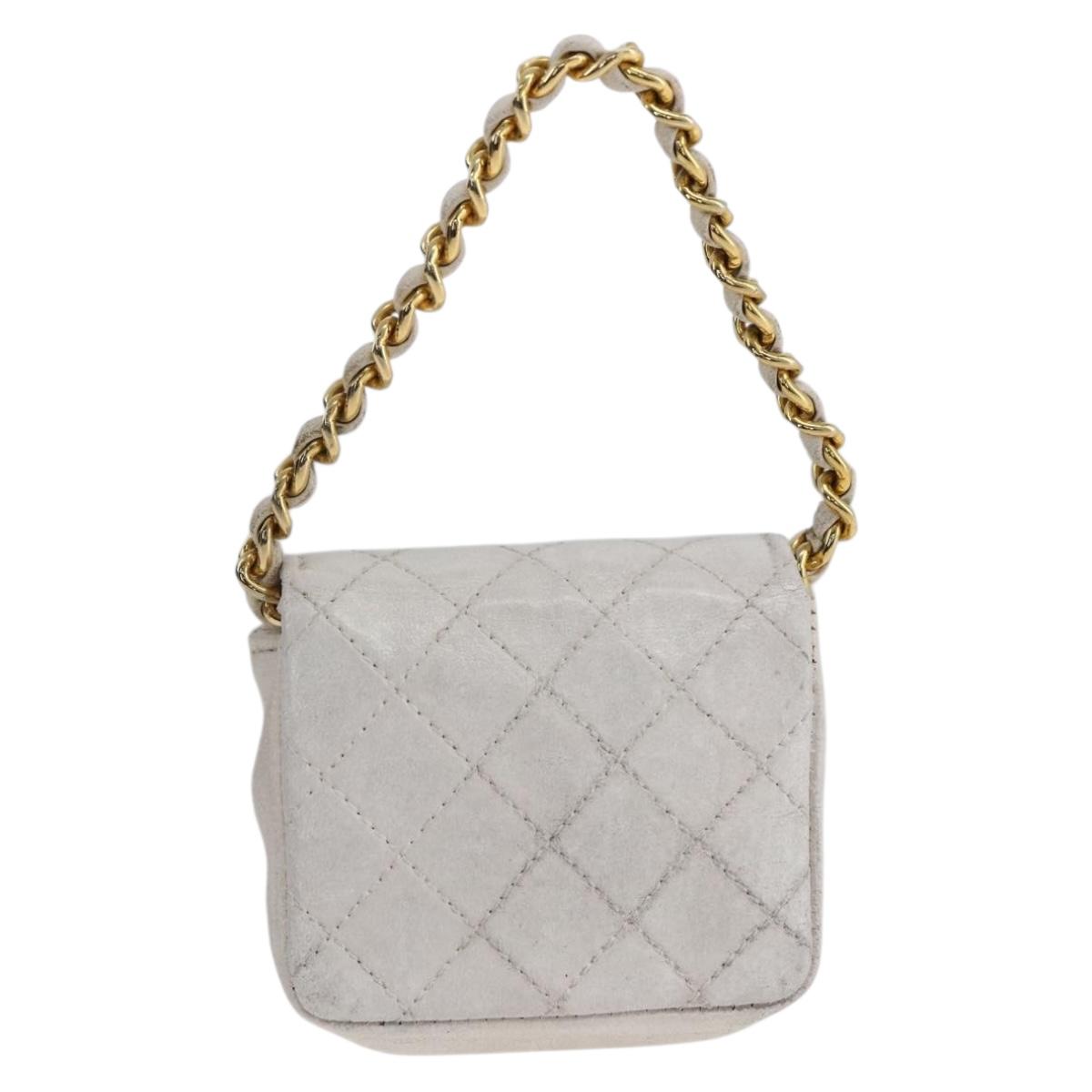 CHANEL Minimini Matelasse 7 Pouch Leather White Gold CC Auth LNZ849