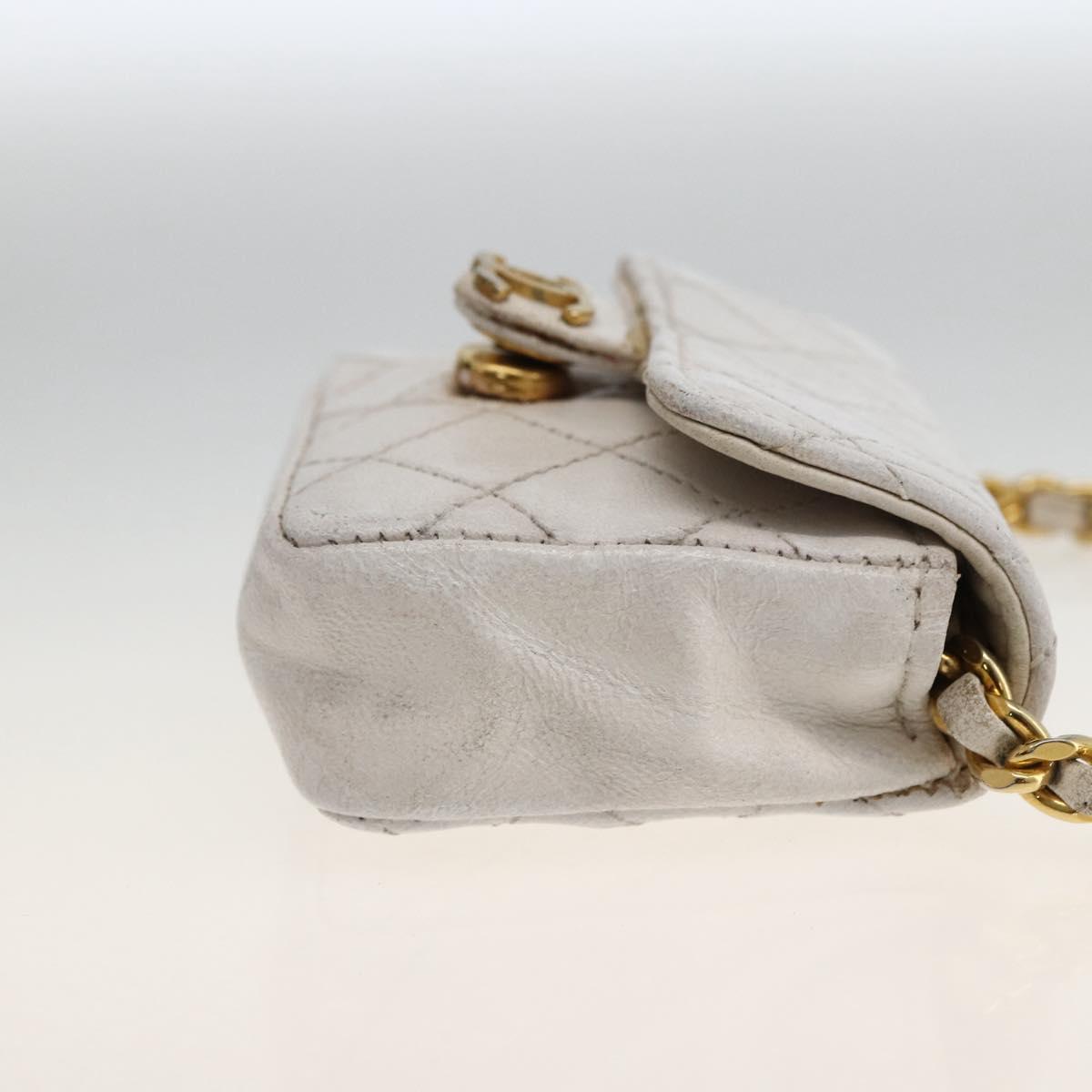 CHANEL Minimini Matelasse 7 Pouch Leather White Gold CC Auth LNZ849