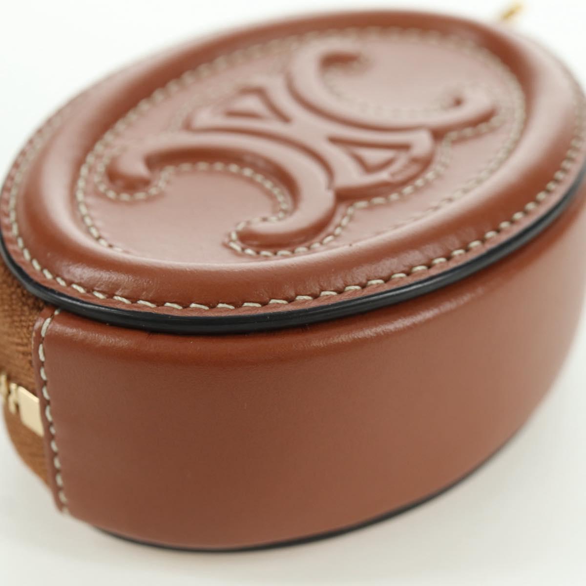 CELINE Triomphe Coin Purse Leather Brown Gold Auth LNZ851M