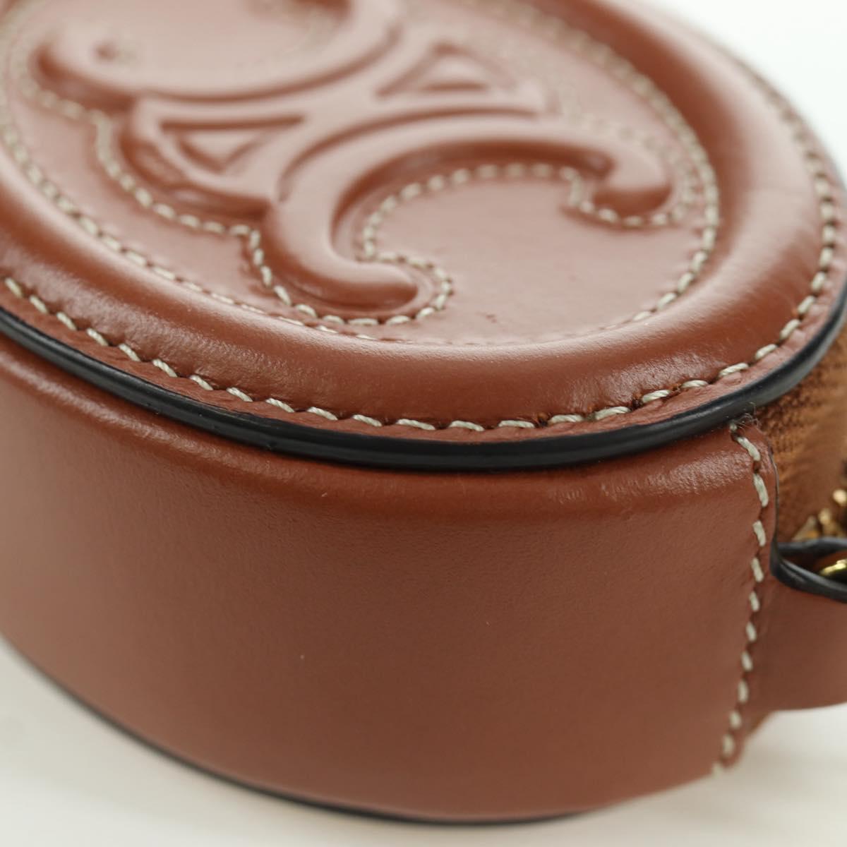 CELINE Triomphe Coin Purse Leather Brown Gold Auth LNZ851M