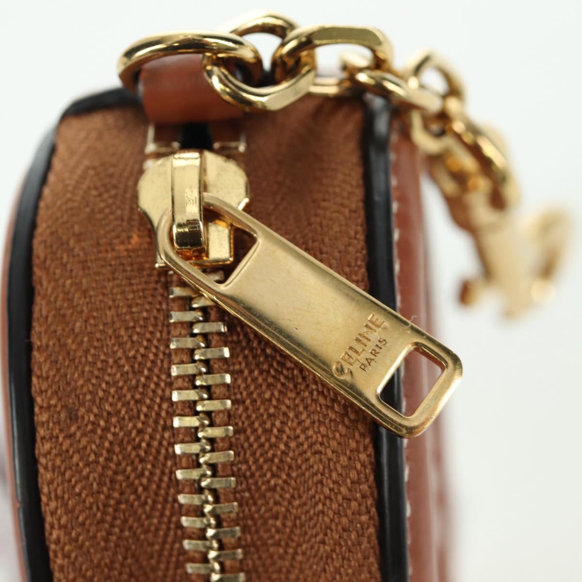 CELINE Triomphe Coin Purse Leather Brown Gold Auth LNZ851M