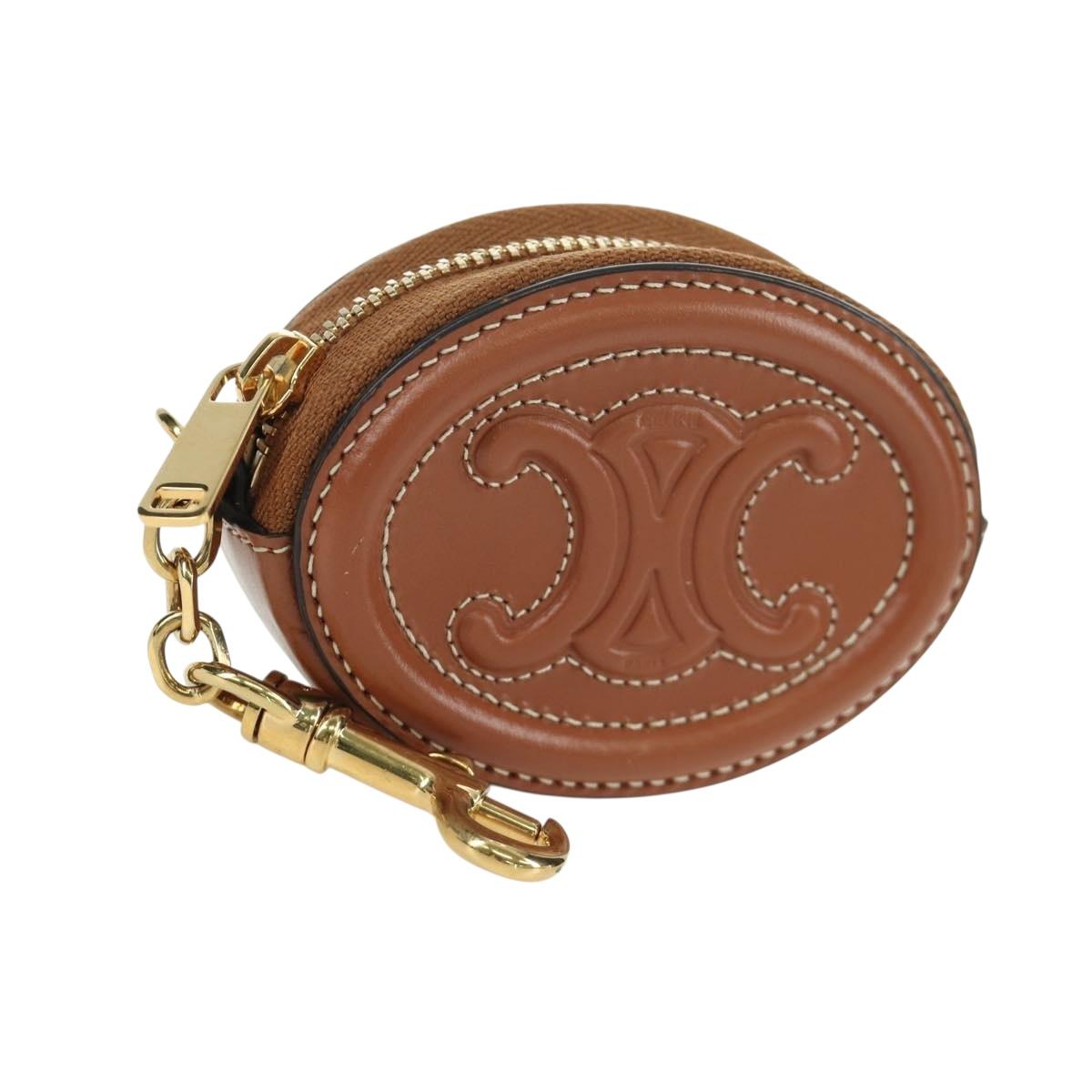 CELINE Triomphe Coin Purse Leather Brown Gold Auth LNZ851M