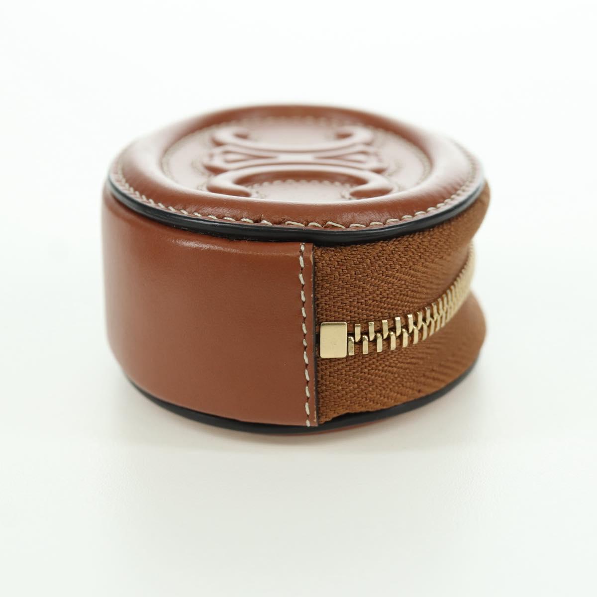 CELINE Triomphe Coin Purse Leather Brown Gold Auth LNZ851M