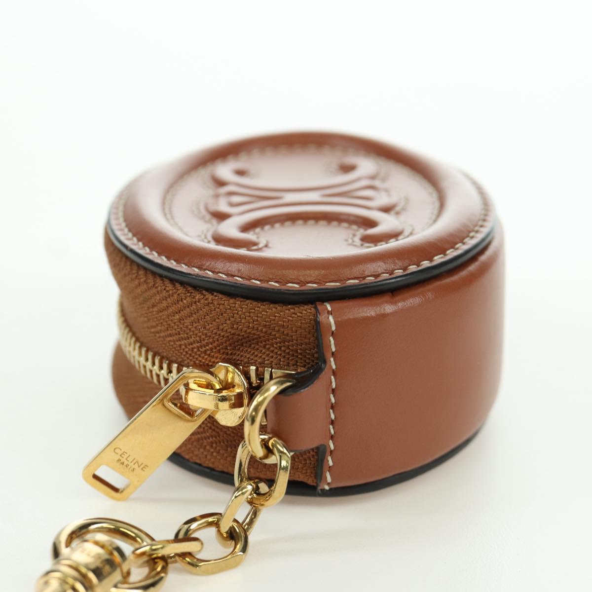 CELINE Triomphe Coin Purse Leather Brown Gold Auth LNZ851M