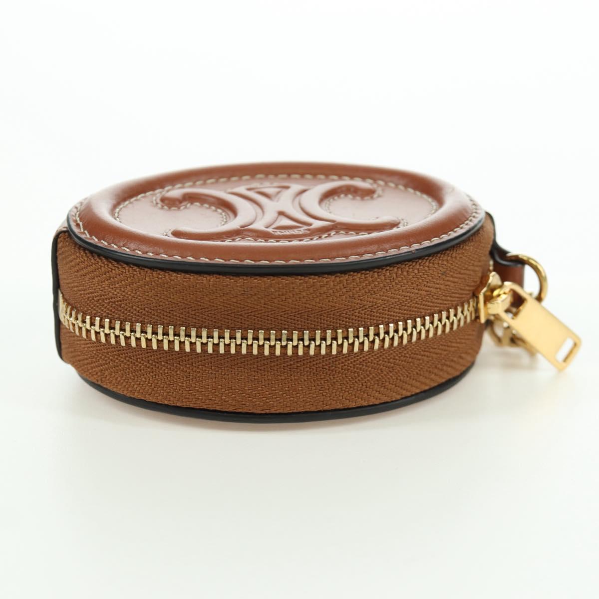 CELINE Triomphe Coin Purse Leather Brown Gold Auth LNZ851M