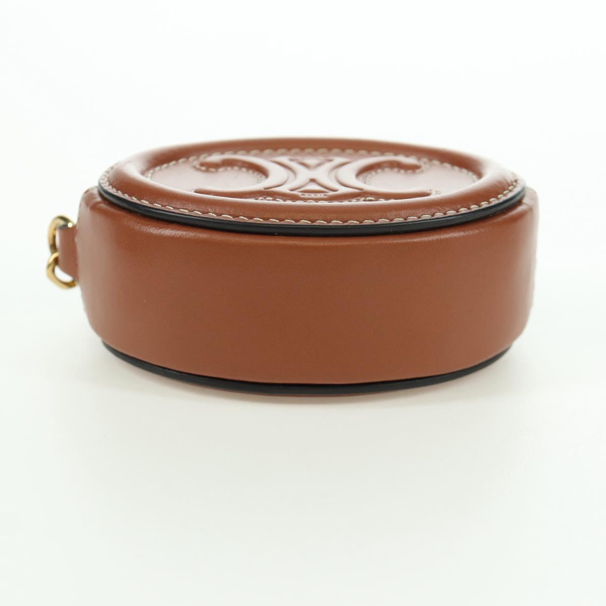 CELINE Triomphe Coin Purse Leather Brown Gold Auth LNZ851M