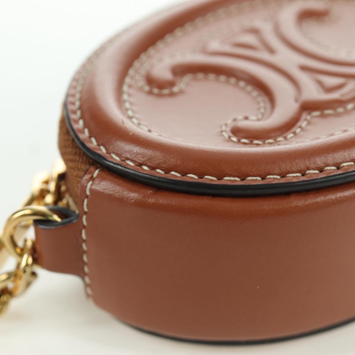 CELINE Triomphe Coin Purse Leather Brown Gold Auth LNZ851M