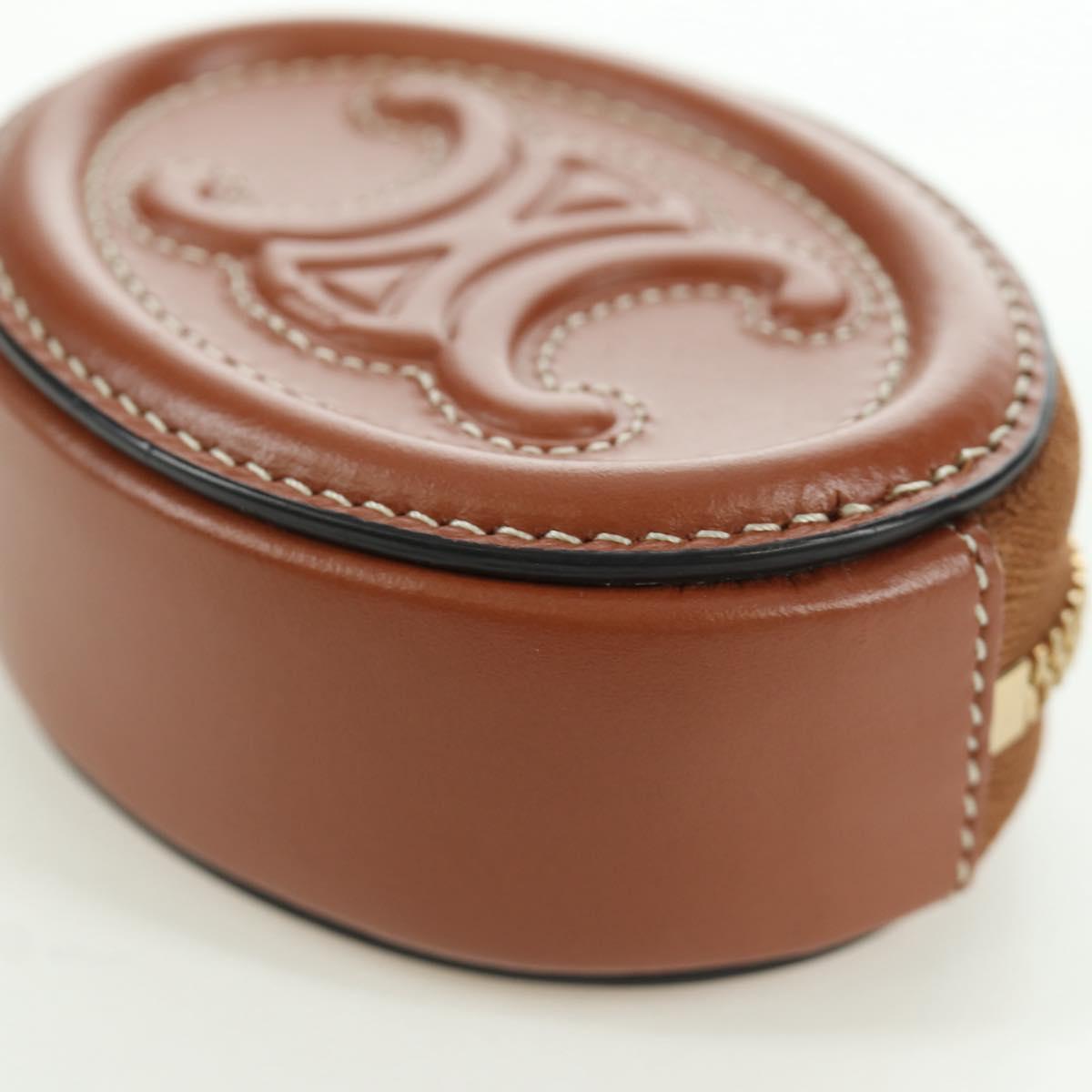 CELINE Triomphe Coin Purse Leather Brown Gold Auth LNZ851M