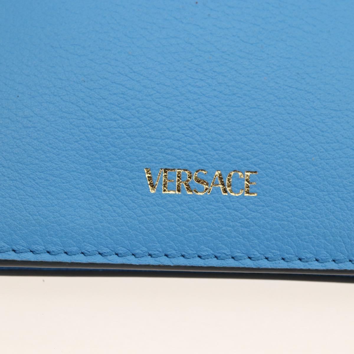 VERSACE Chain Hand Pouch Hand Bag Leather Blue Gold Auth LNZ853A