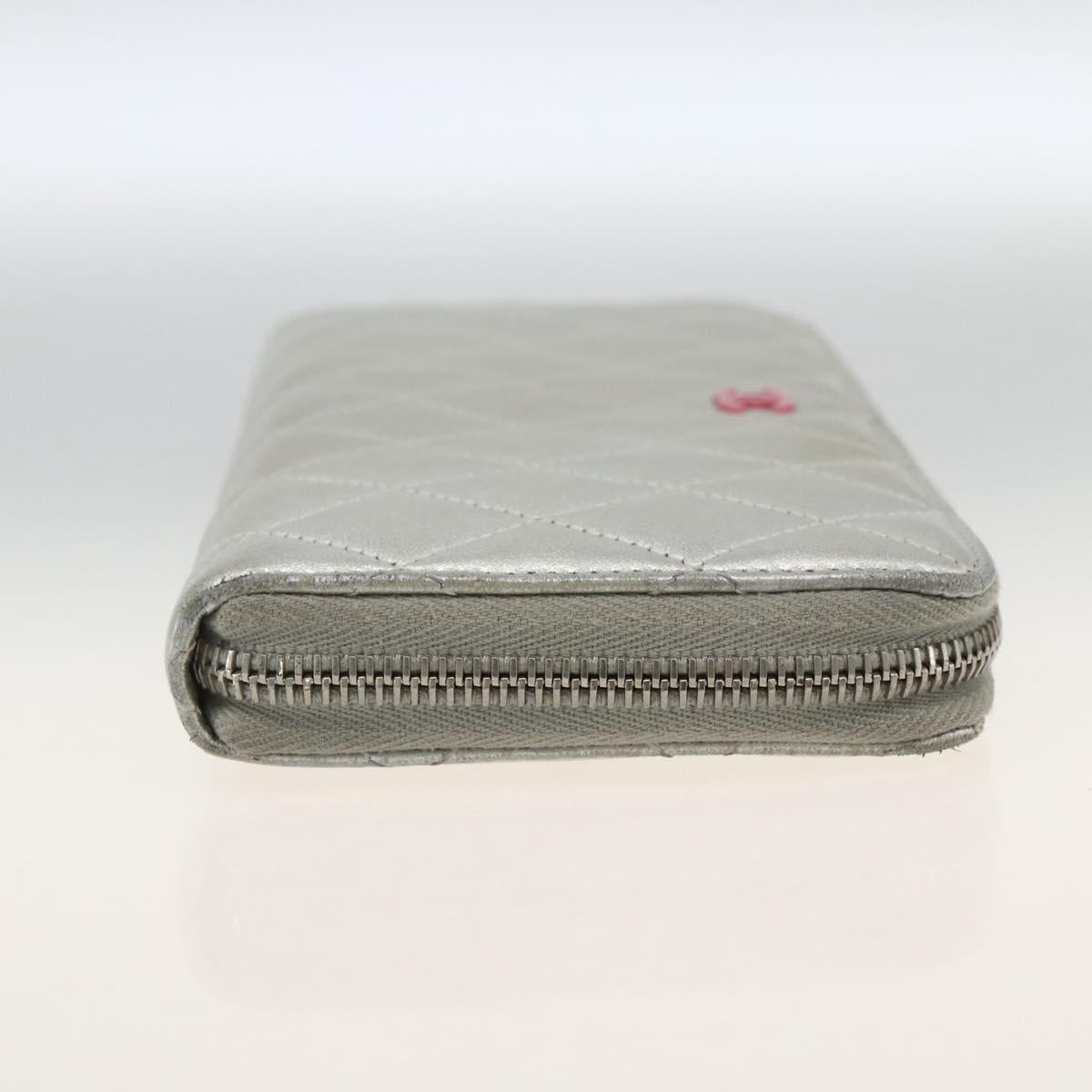 CHANEL Matelasse Long Wallet Lamb Skin Silver CC Auth LNZ865A