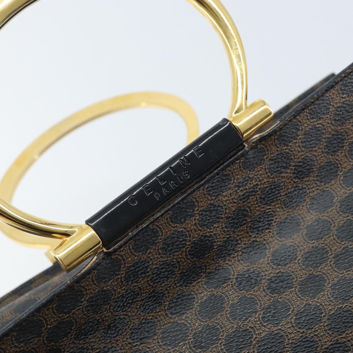 CELINE Macadam Canvas Hand Bag PVC Leather Black Gold Auth LNZ872A