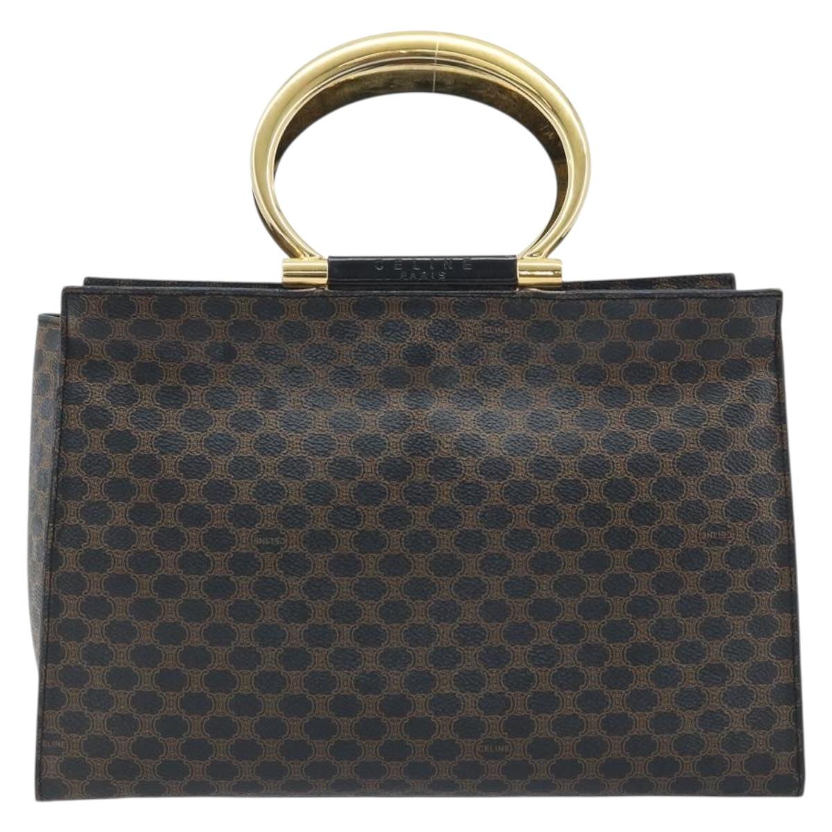 CELINE Macadam Canvas Hand Bag PVC Leather Black Gold Auth LNZ872A