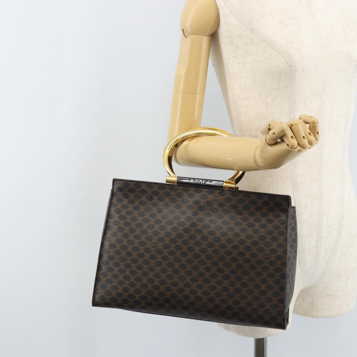 CELINE Macadam Canvas Hand Bag PVC Leather Black Gold Auth LNZ872A