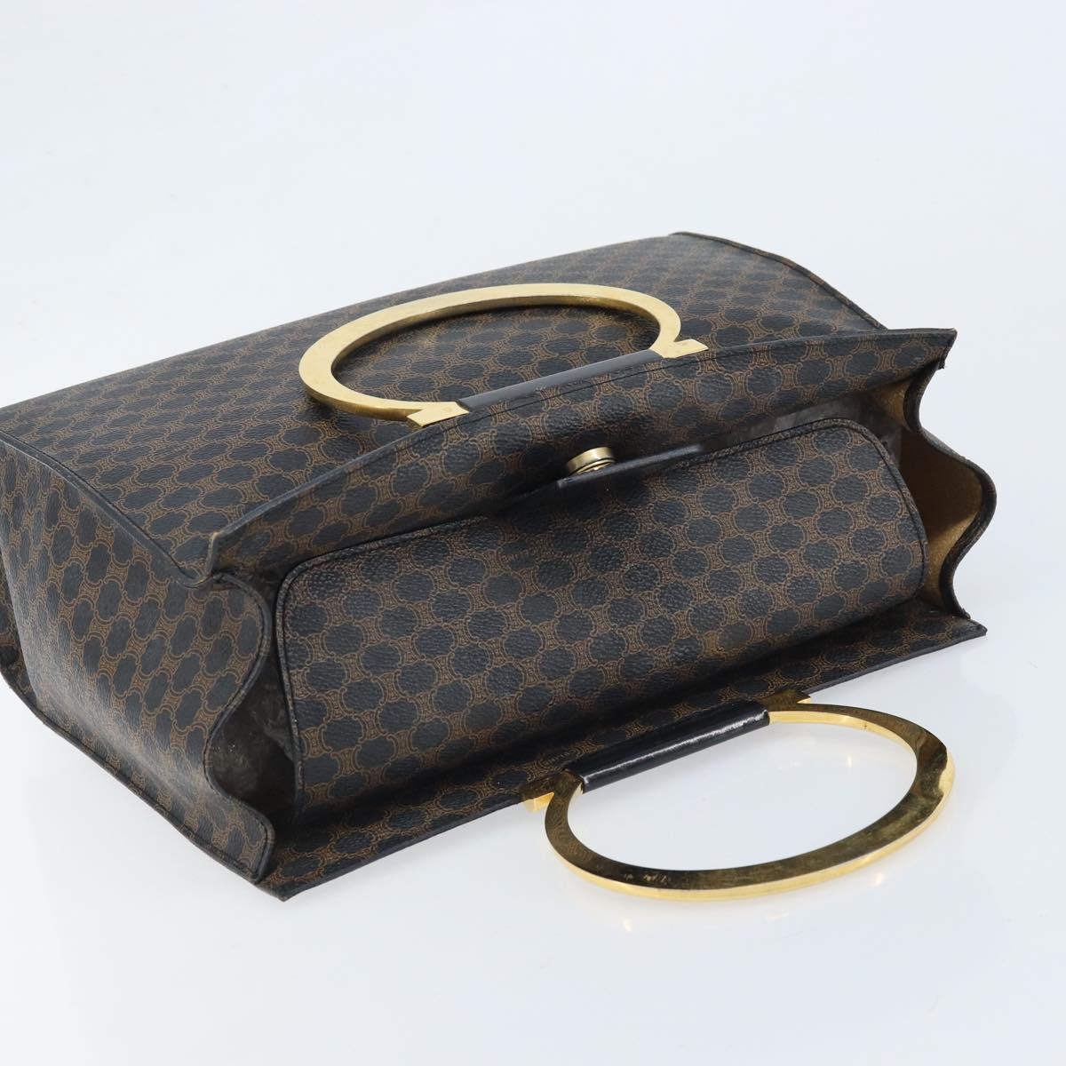 CELINE Macadam Canvas Hand Bag PVC Leather Black Gold Auth LNZ872A