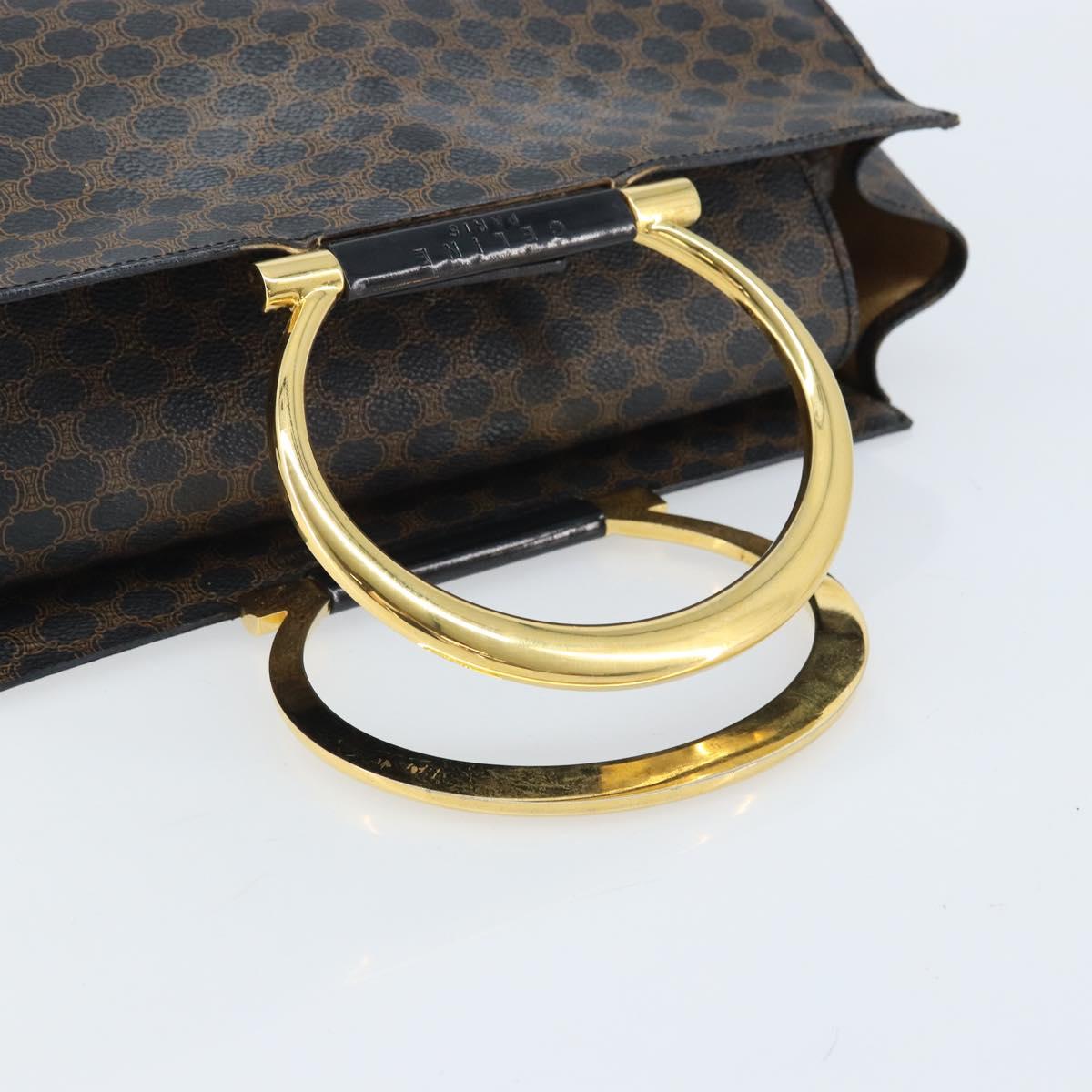 CELINE Macadam Canvas Hand Bag PVC Leather Black Gold Auth LNZ872A