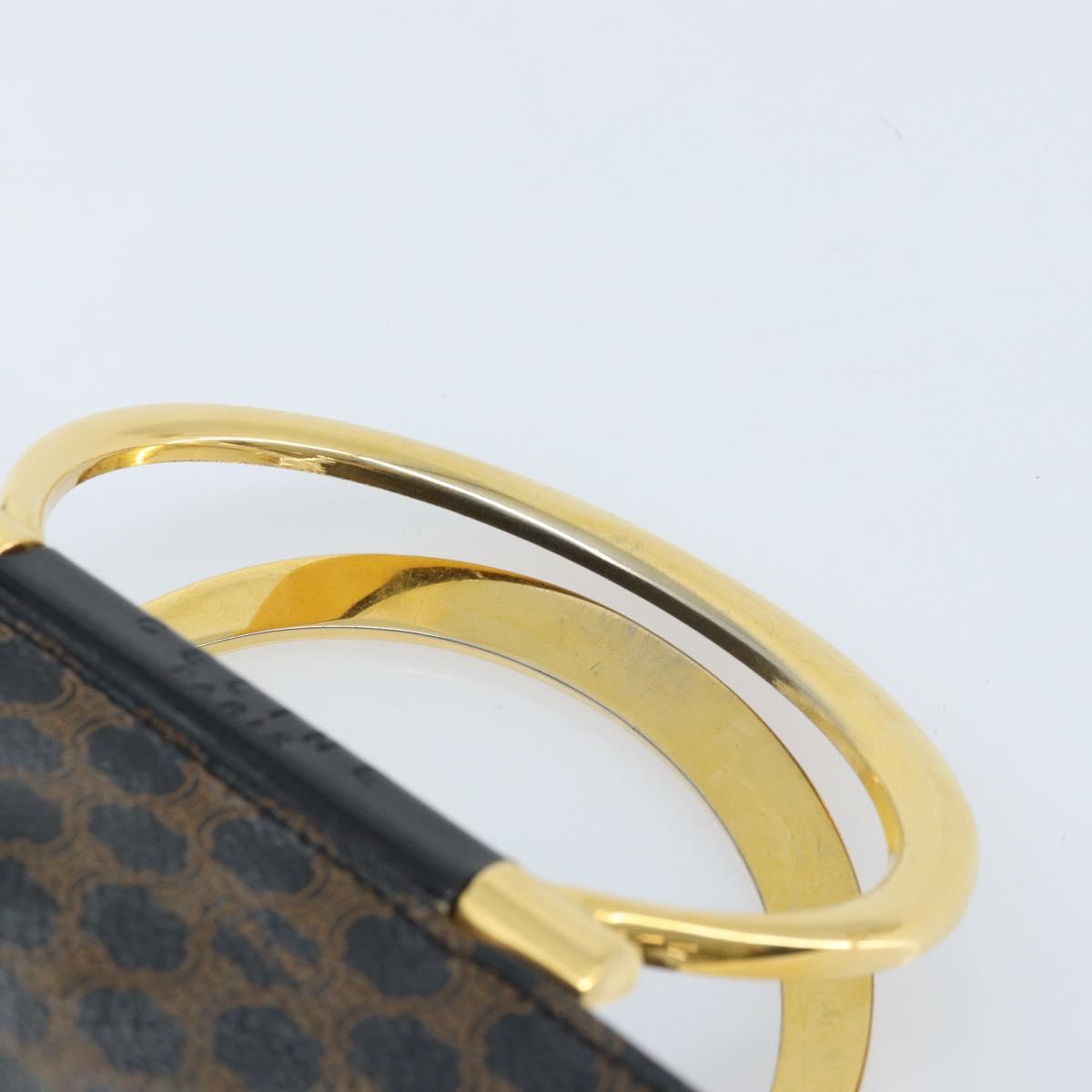 CELINE Macadam Canvas Hand Bag PVC Leather Black Gold Auth LNZ872A