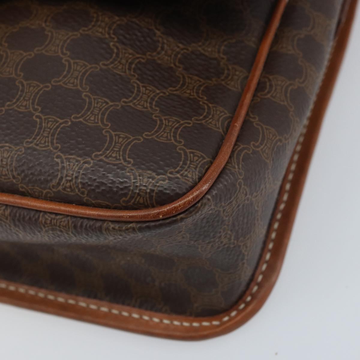 CELINE Macadam Canvas Shoulder Bag PVC Leather Brown Gold Auth LNZ873A