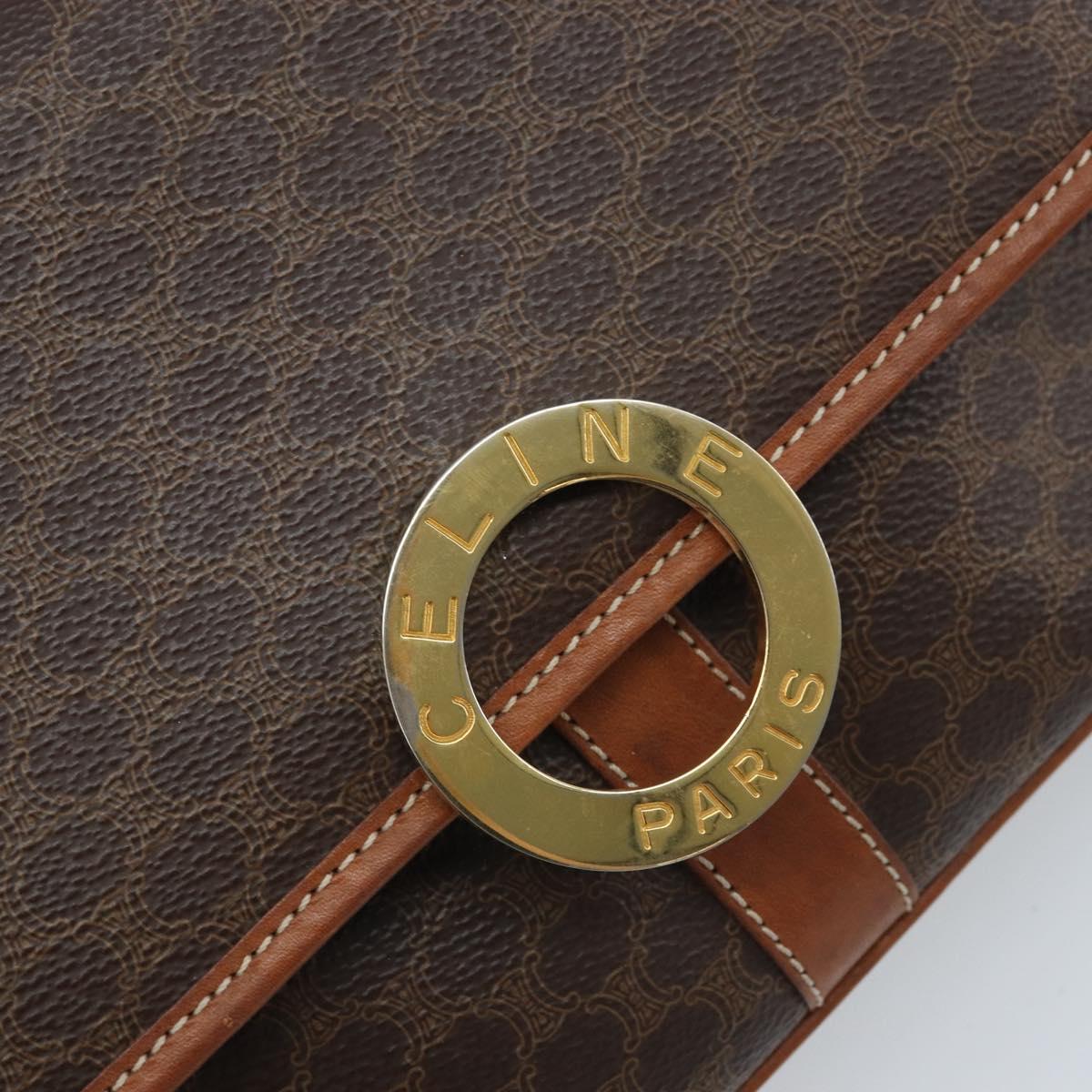 CELINE Macadam Canvas Shoulder Bag PVC Leather Brown Gold Auth LNZ873A