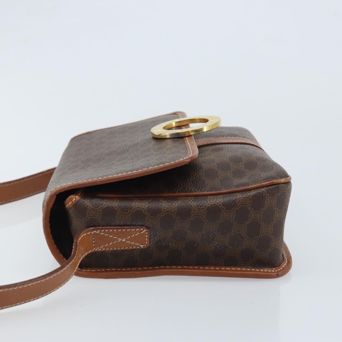 CELINE Macadam Canvas Shoulder Bag PVC Leather Brown Gold Auth LNZ873A