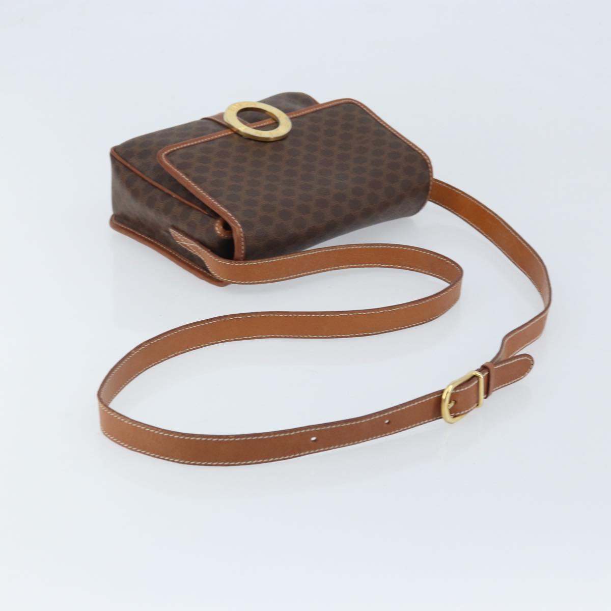 CELINE Macadam Canvas Shoulder Bag PVC Leather Brown Gold Auth LNZ873A