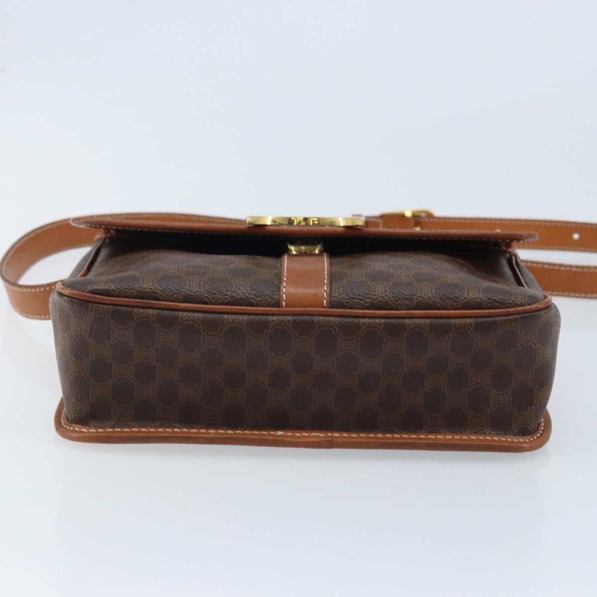CELINE Macadam Canvas Shoulder Bag PVC Leather Brown Gold Auth LNZ873A