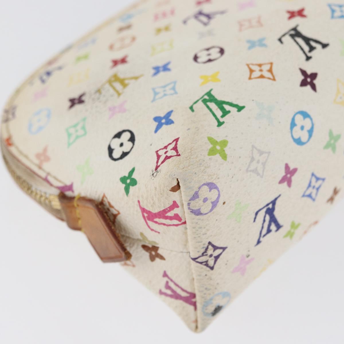 LOUIS VUITTON Multicolor Pochette Cosmetic PM Pouch White M47354 LV Auth LNZ961