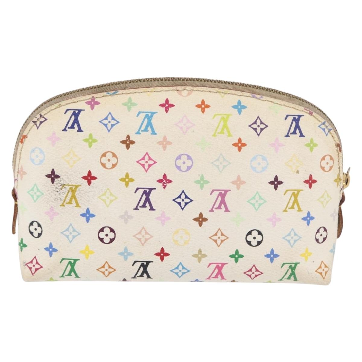 LOUIS VUITTON Multicolor Pochette Cosmetic PM Pouch White M47354 LV Auth LNZ961