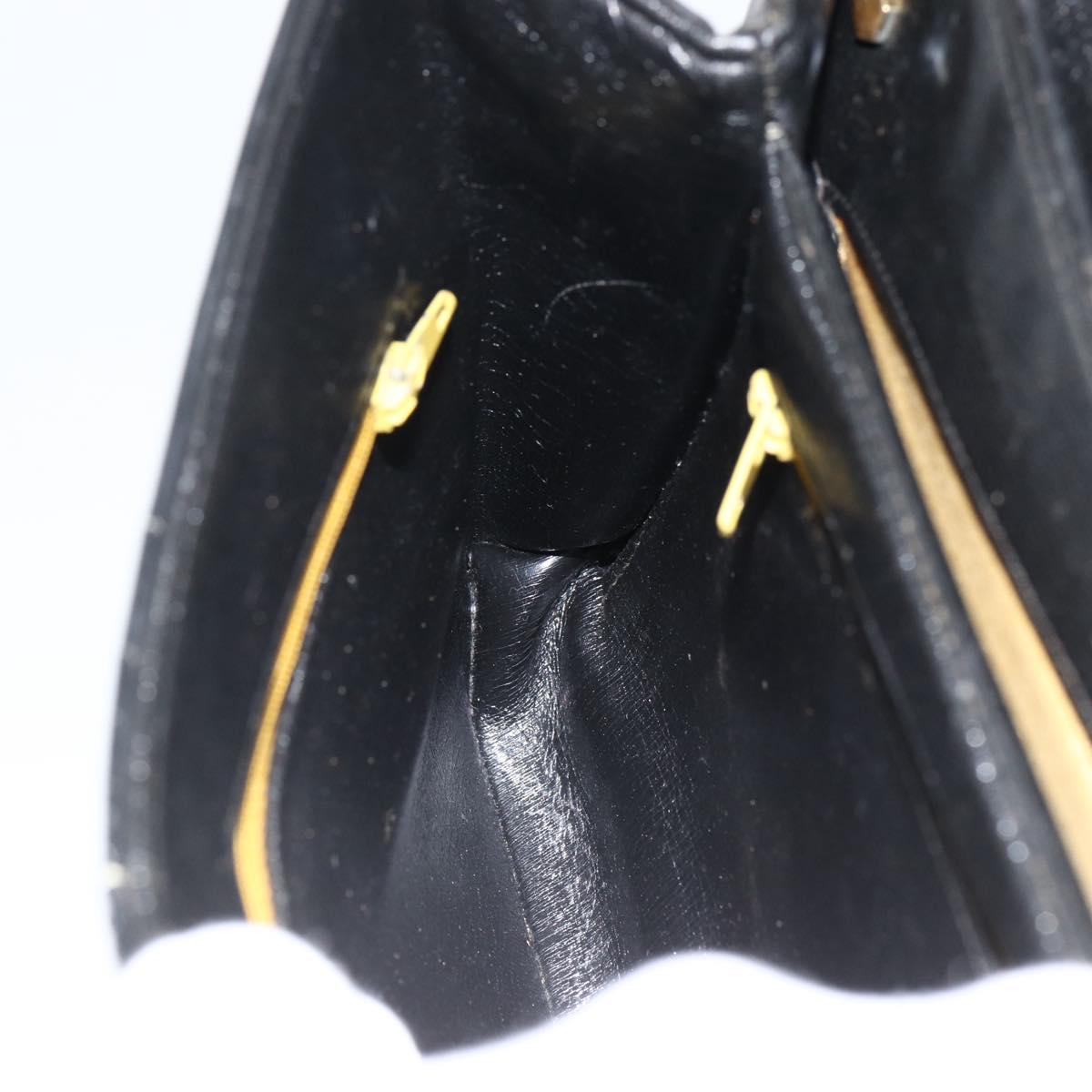 Christian Dior Trotter Canvas Hand Bag Leather Black Gold Auth LNZ970