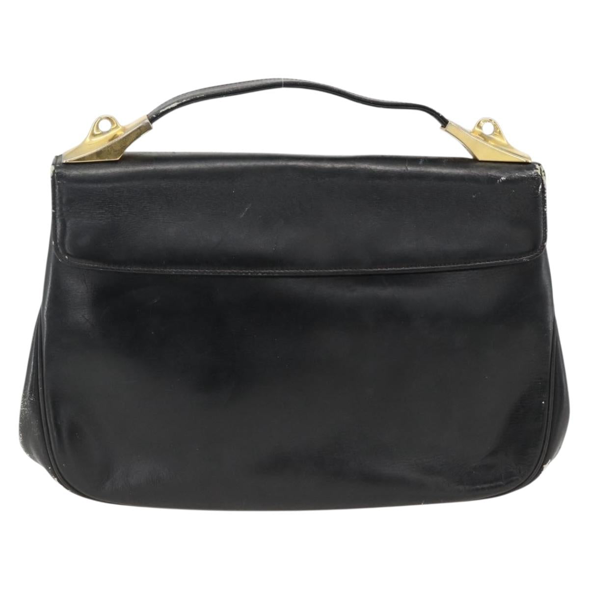 Christian Dior Trotter Canvas Hand Bag Leather Black Gold Auth LNZ970