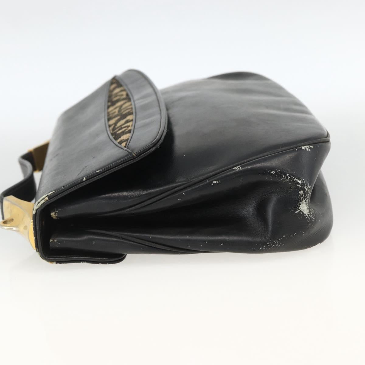 Christian Dior Trotter Canvas Hand Bag Leather Black Gold Auth LNZ970