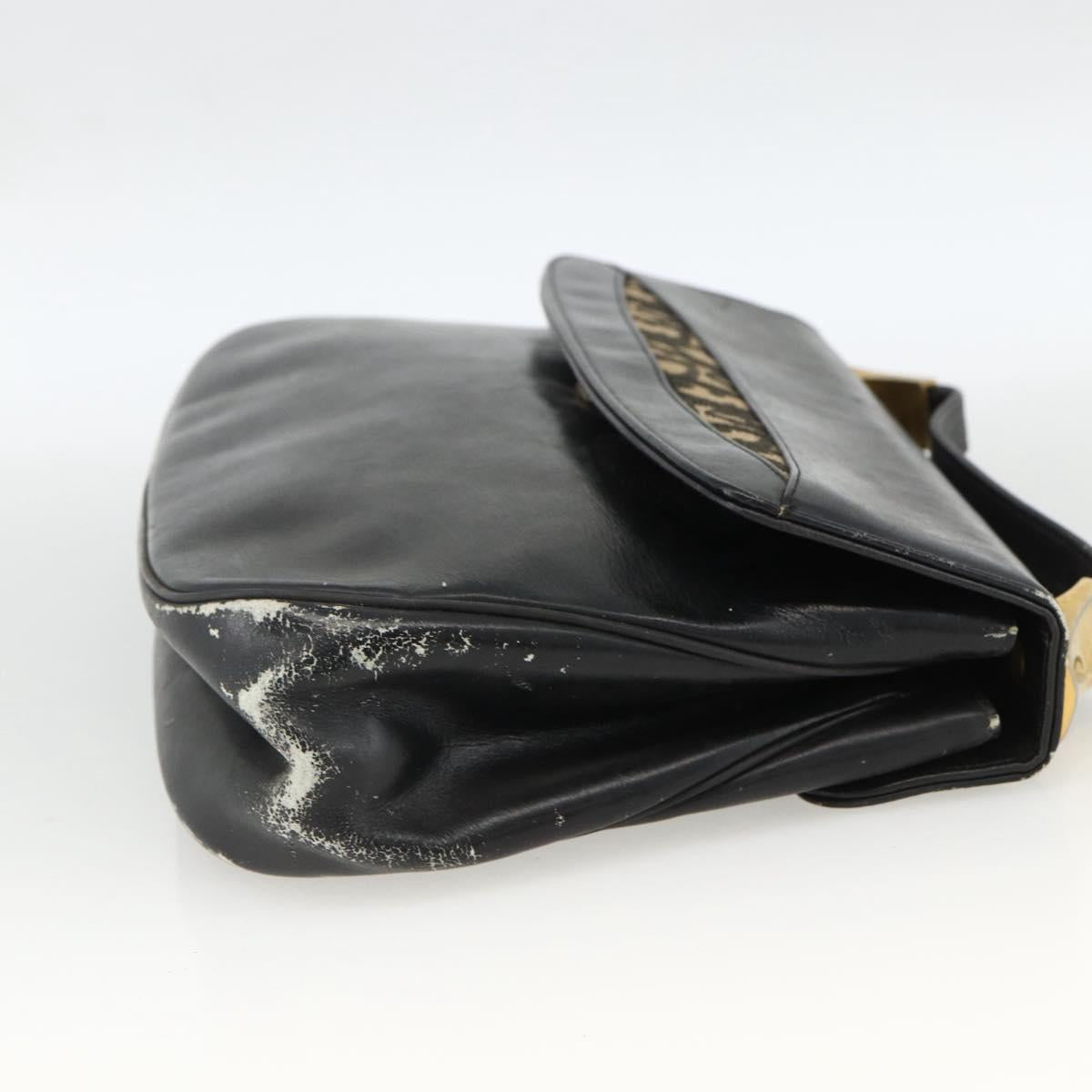 Christian Dior Trotter Canvas Hand Bag Leather Black Gold Auth LNZ970