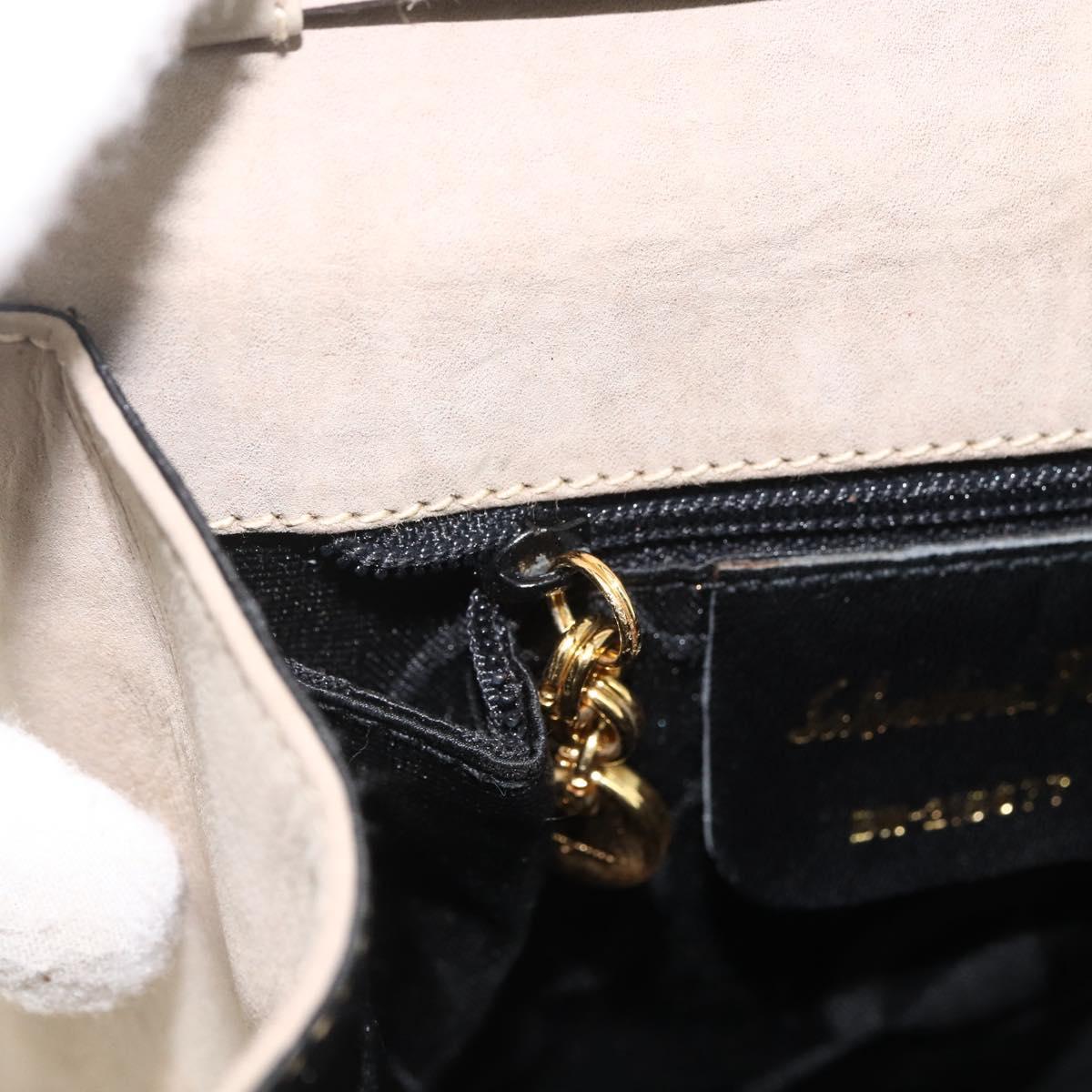 Salvatore Ferragamo Vala Hand Bag Suede 2way Beige Gold Auth LNZ972