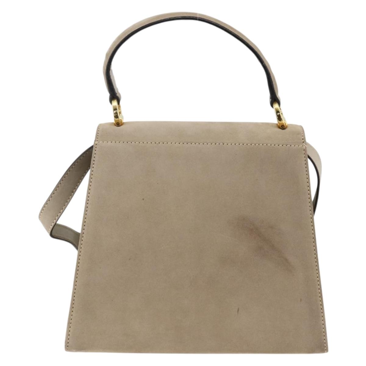 Salvatore Ferragamo Vala Hand Bag Suede 2way Beige Gold Auth LNZ972