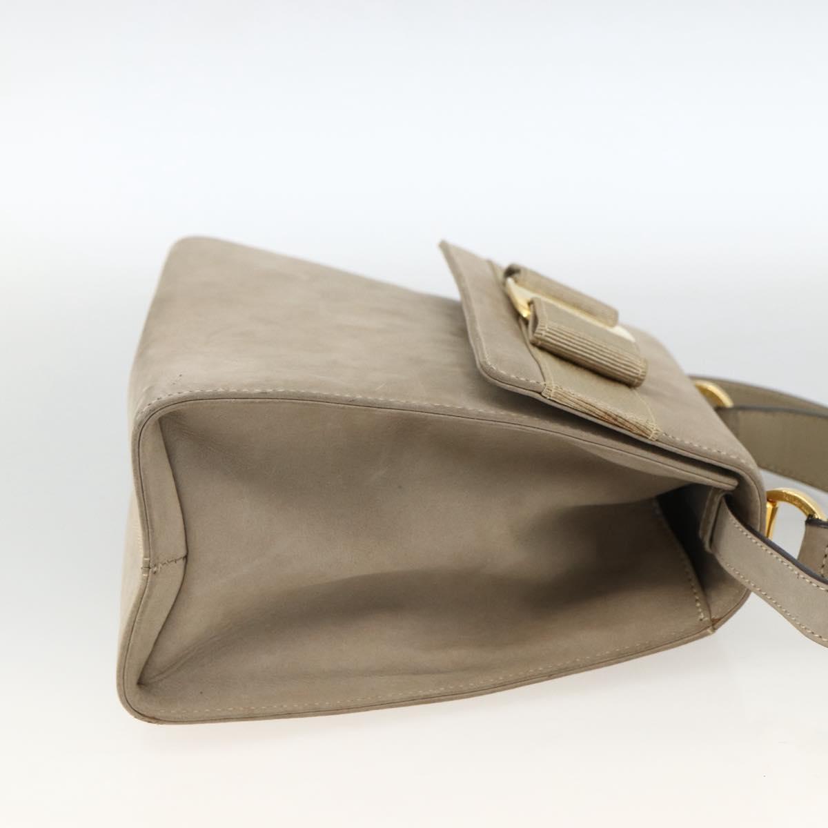Salvatore Ferragamo Vala Hand Bag Suede 2way Beige Gold Auth LNZ972