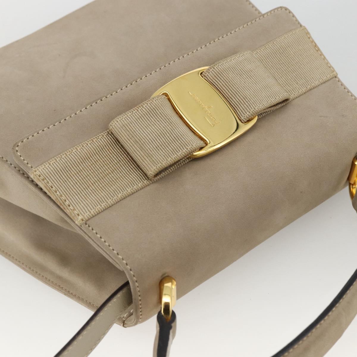 Salvatore Ferragamo Vala Hand Bag Suede 2way Beige Gold Auth LNZ972