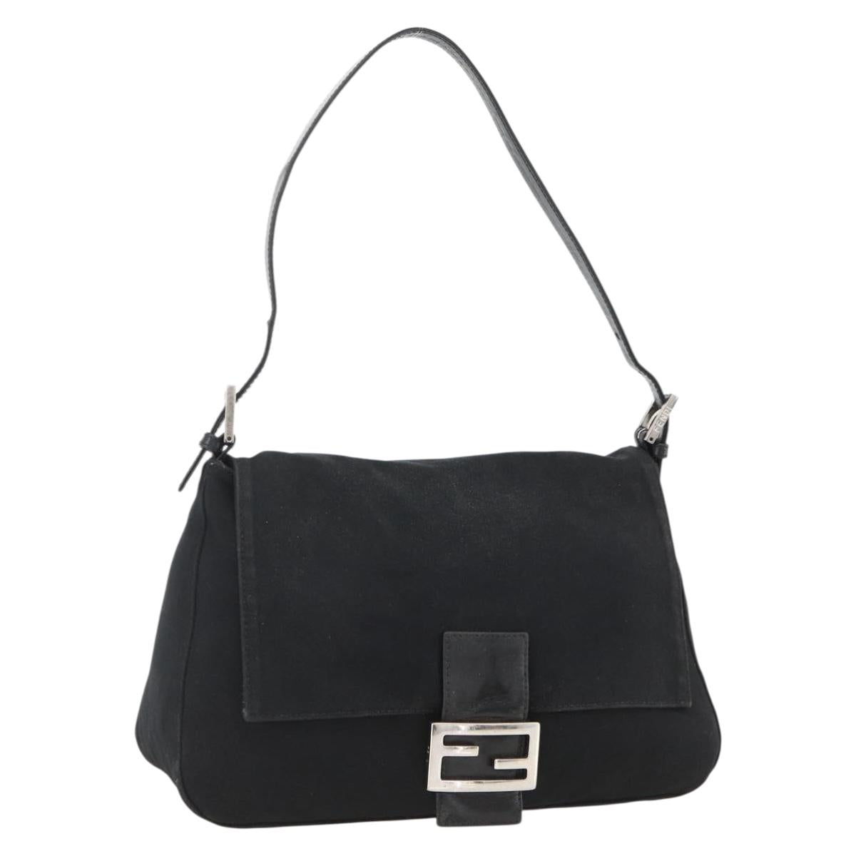 FENDI Mamma Baguette Shoulder Bag Nylon Black Silver Auth LNZ973