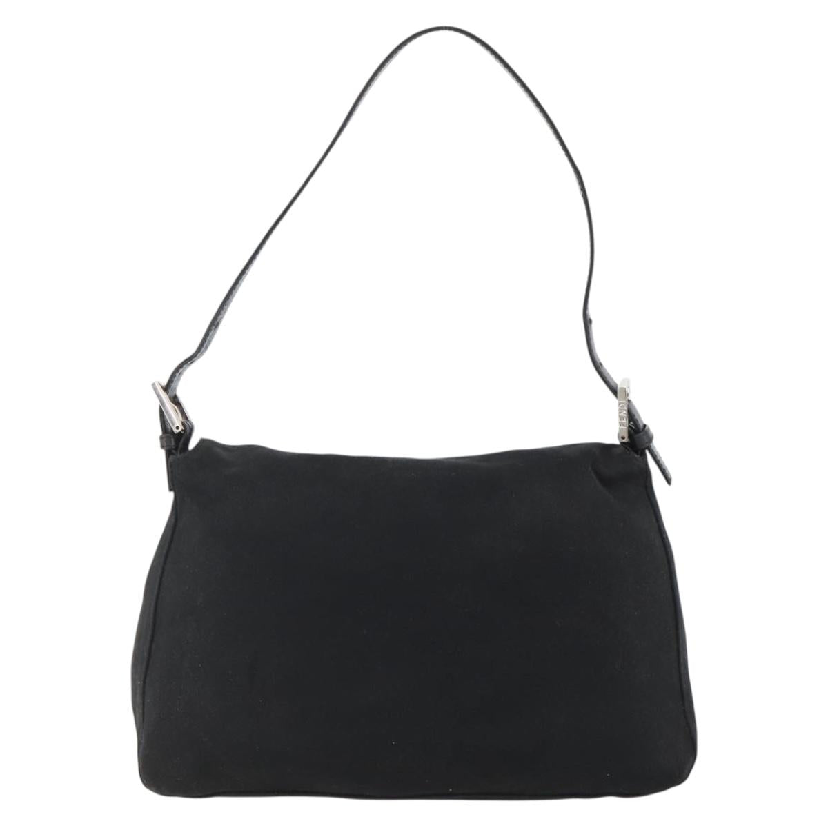 FENDI Mamma Baguette Shoulder Bag Nylon Black Silver Auth LNZ973