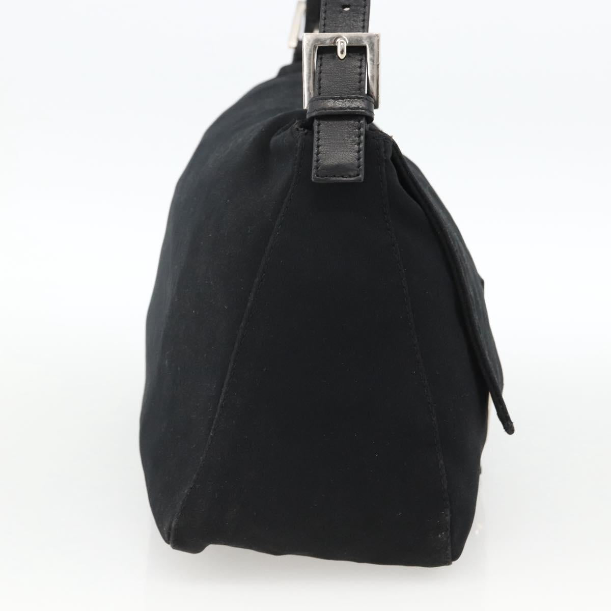 FENDI Mamma Baguette Shoulder Bag Nylon Black Silver Auth LNZ973
