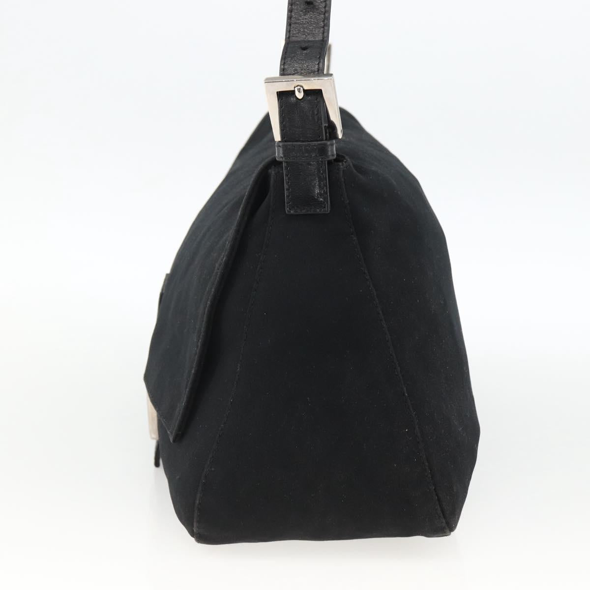 FENDI Mamma Baguette Shoulder Bag Nylon Black Silver Auth LNZ973