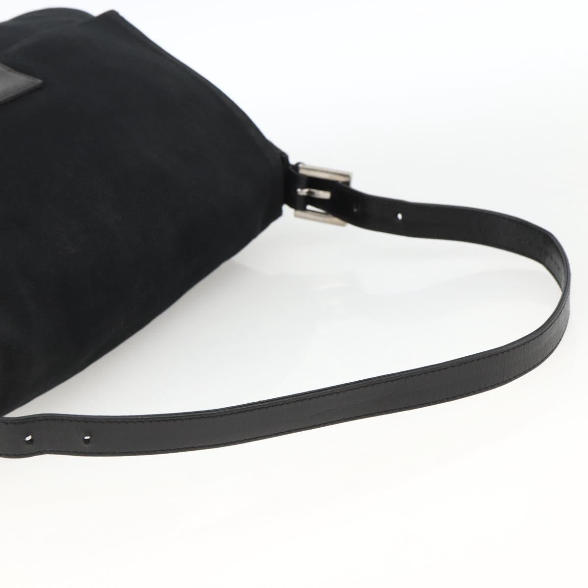 FENDI Mamma Baguette Shoulder Bag Nylon Black Silver Auth LNZ973