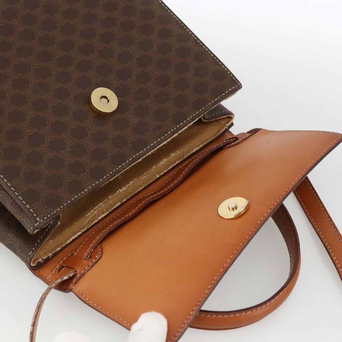 CELINE Macadam Canvas Star Ball Hand Bag PVC Leather 2way Brown Gold Auth LNZ974