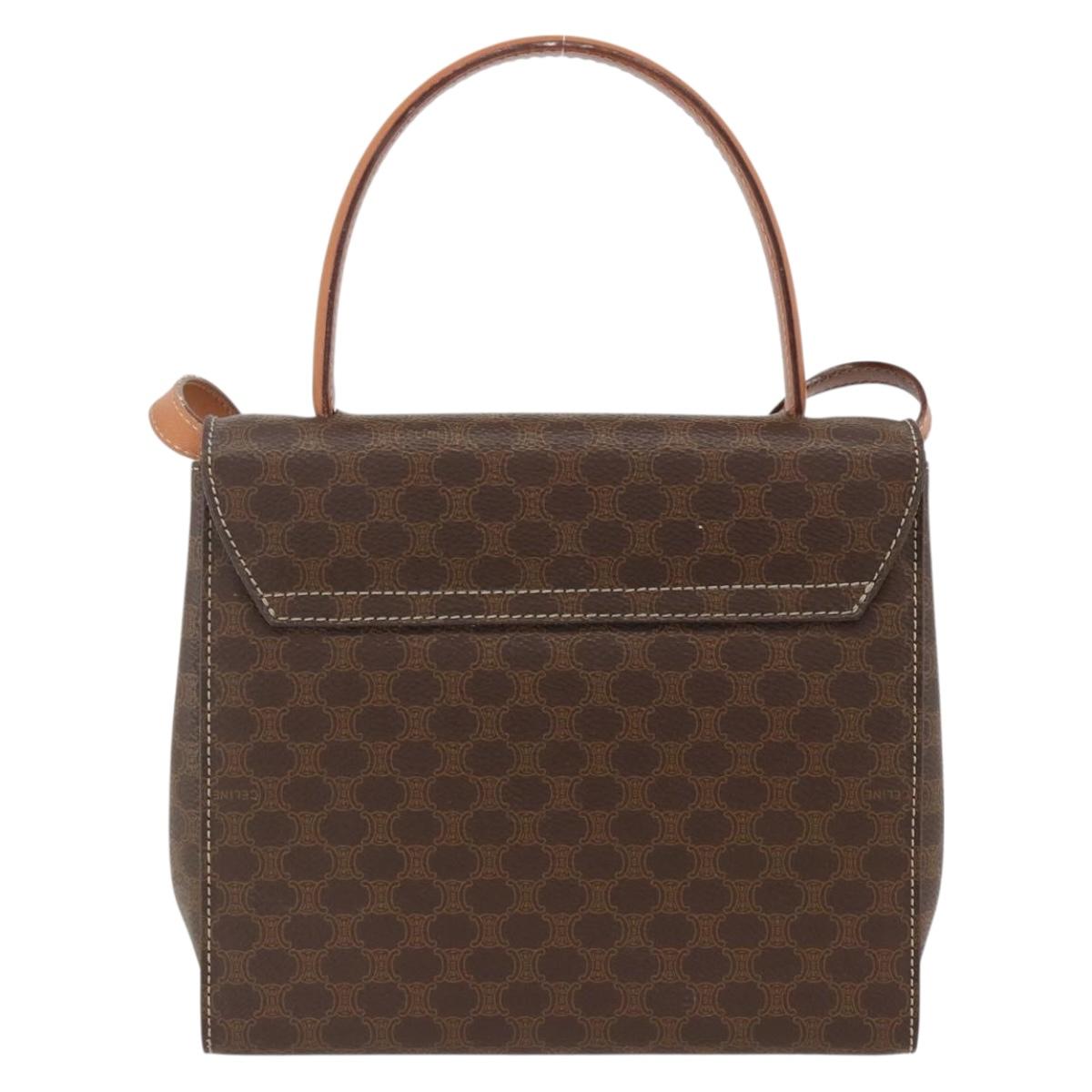 CELINE Macadam Canvas Star Ball Hand Bag PVC Leather 2way Brown Gold Auth LNZ974