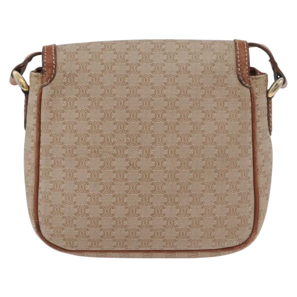CELINE Macadam Canvas Shoulder Bag PVC Beige Gold Auth LNZ975