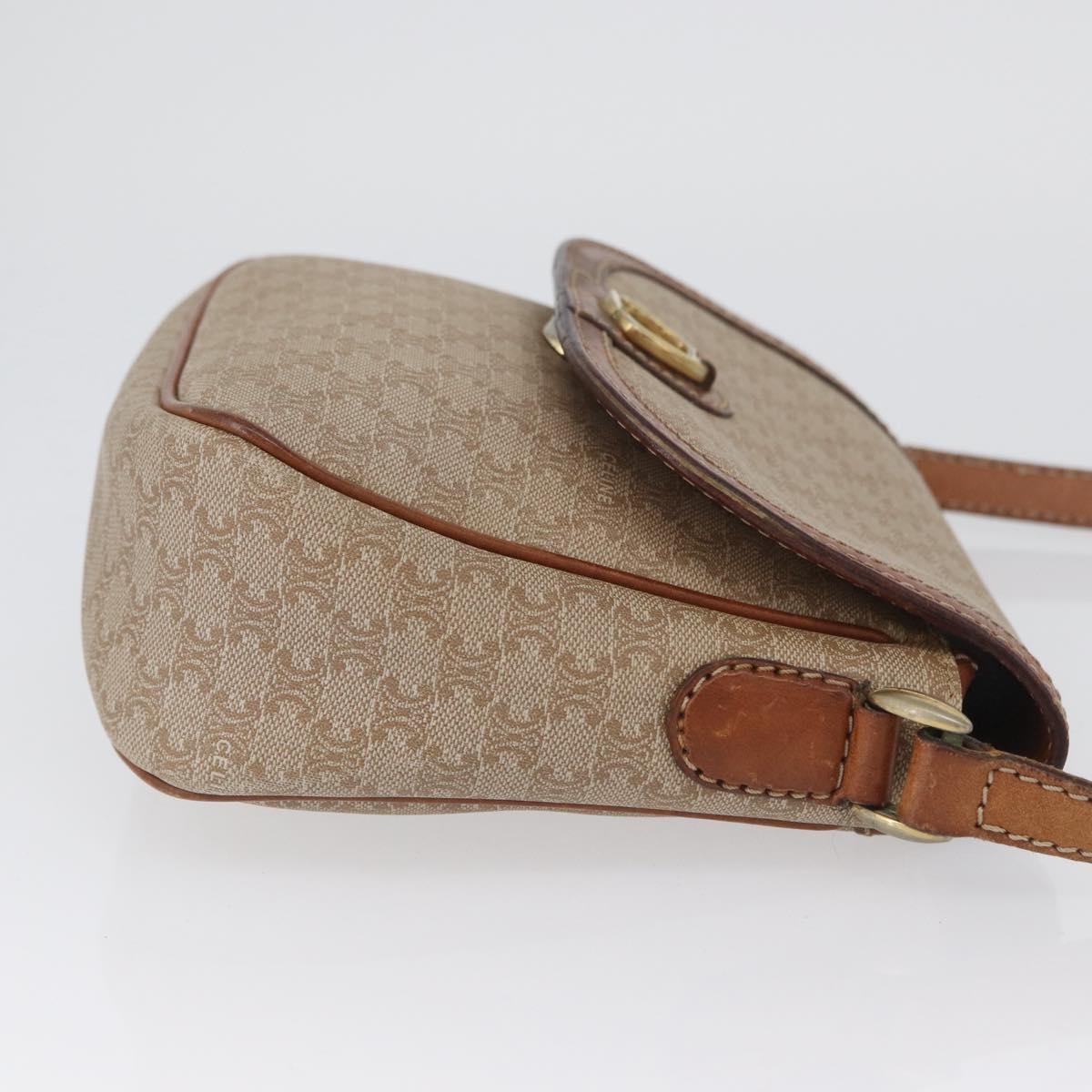CELINE Macadam Canvas Shoulder Bag PVC Beige Gold Auth LNZ975