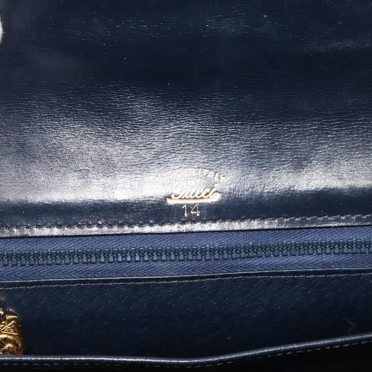 GUCCI Shoulder Bag Leather Navy Gold Auth LNZ977