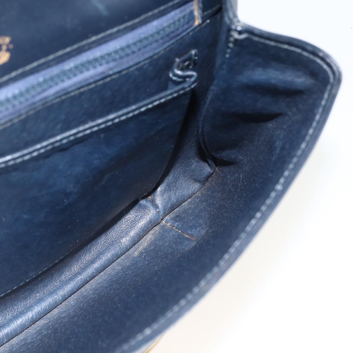 GUCCI Shoulder Bag Leather Navy Gold Auth LNZ977