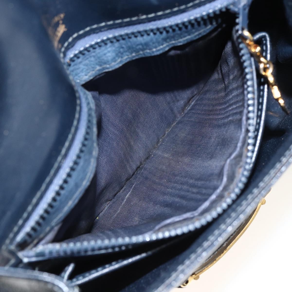 GUCCI Shoulder Bag Leather Navy Gold Auth LNZ977