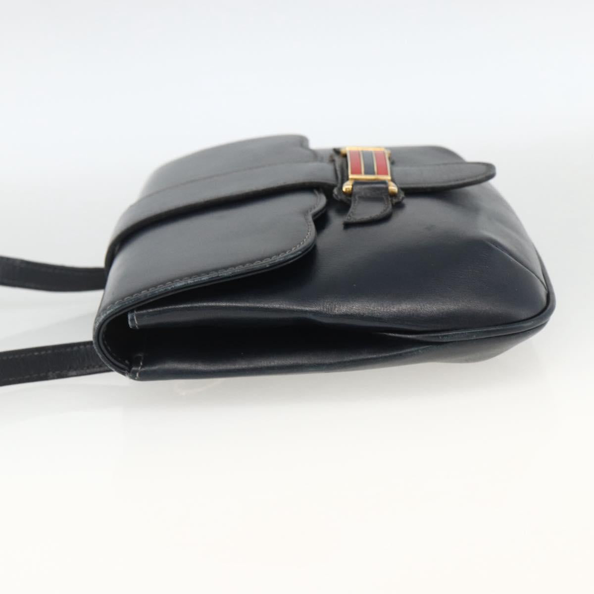 GUCCI Shoulder Bag Leather Navy Gold Auth LNZ977